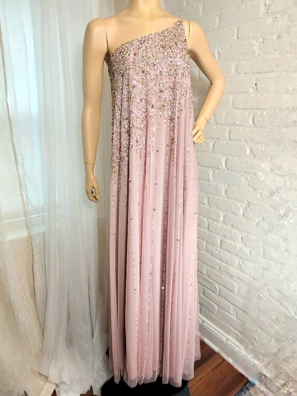 Mac Duggal Blush Beaded One Shoulder Gown Size 14 — As-Is Repair